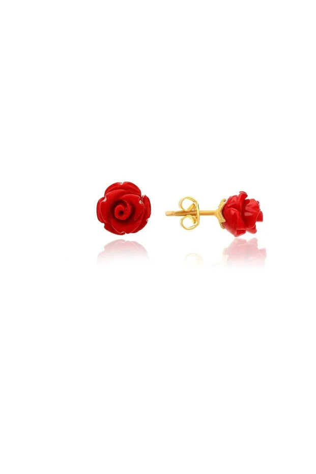Pendientes Rosa Roja — Plata 925 Chapada en Oro