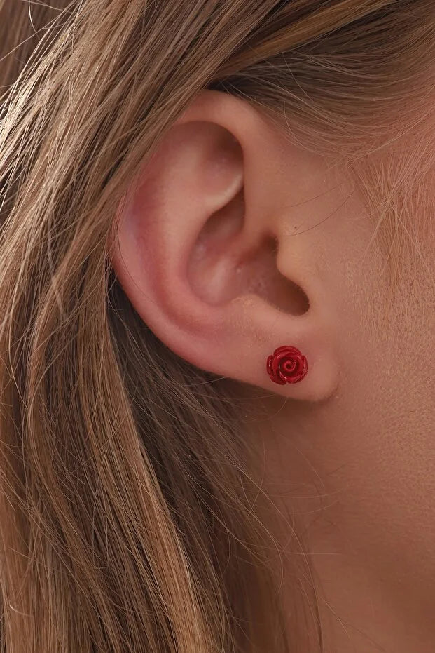 Pendientes Rosa Roja — Plata 925 Chapada en Oro