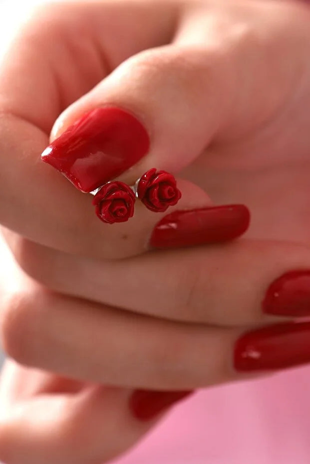 Pendientes Rosa Roja — Plata 925 Chapada en Oro