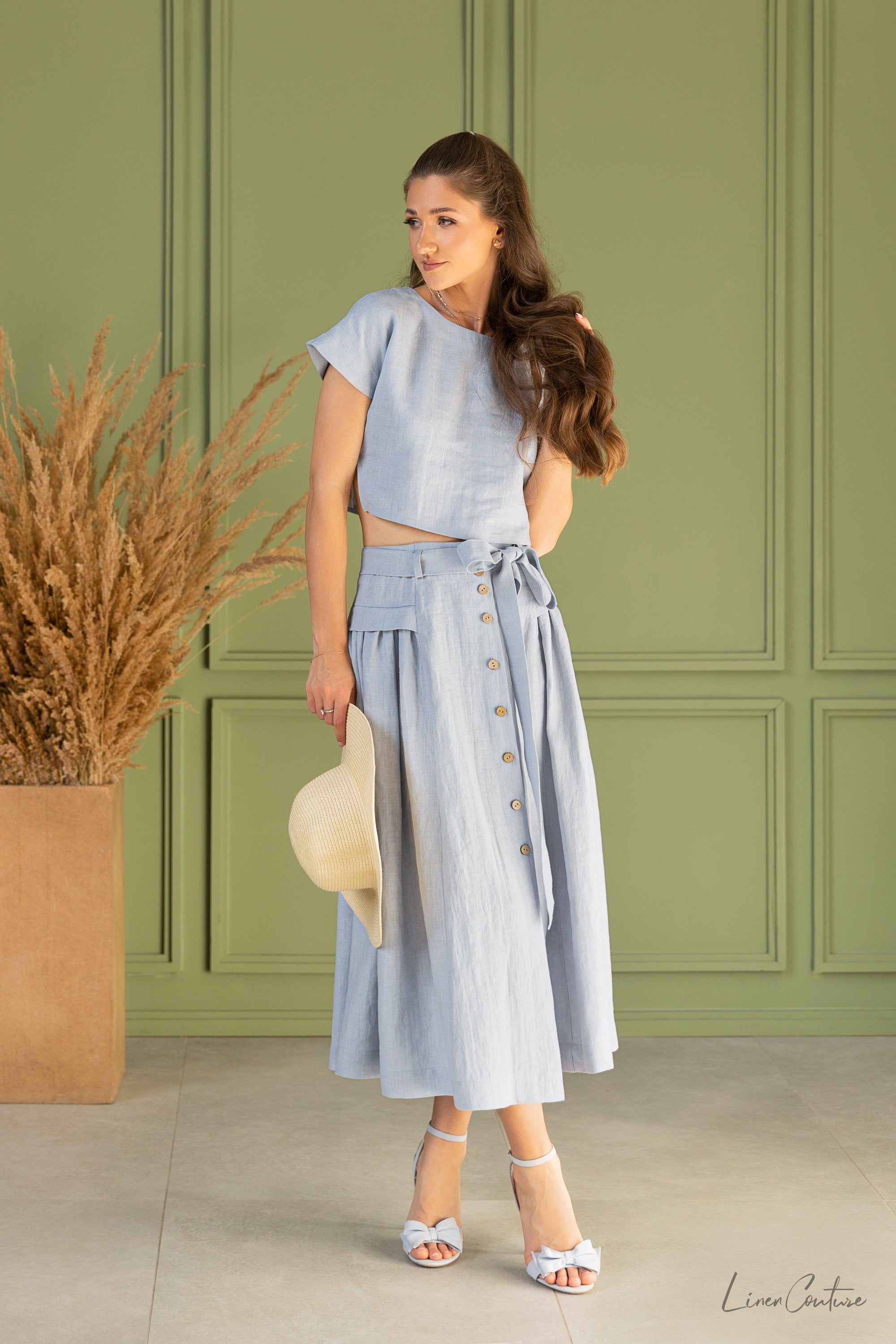 Conjunto Taormina | Top de Lino y Falda Midi Acampanada