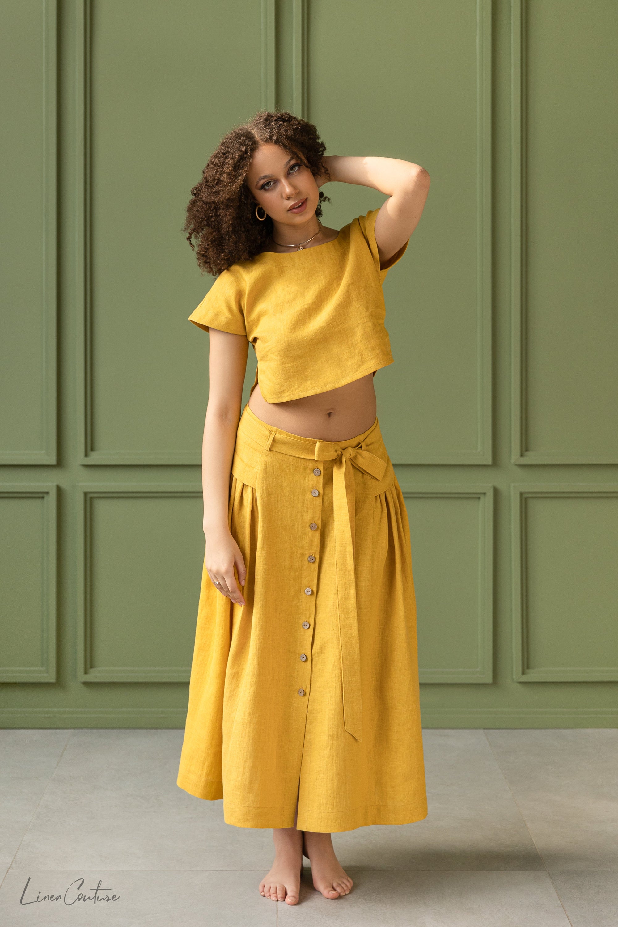 Conjunto Taormina | Top de Lino y Falda Midi Acampanada