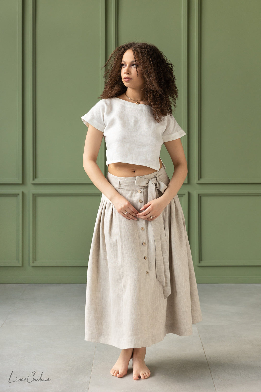 Conjunto Taormina | Top de Lino y Falda Midi Acampanada