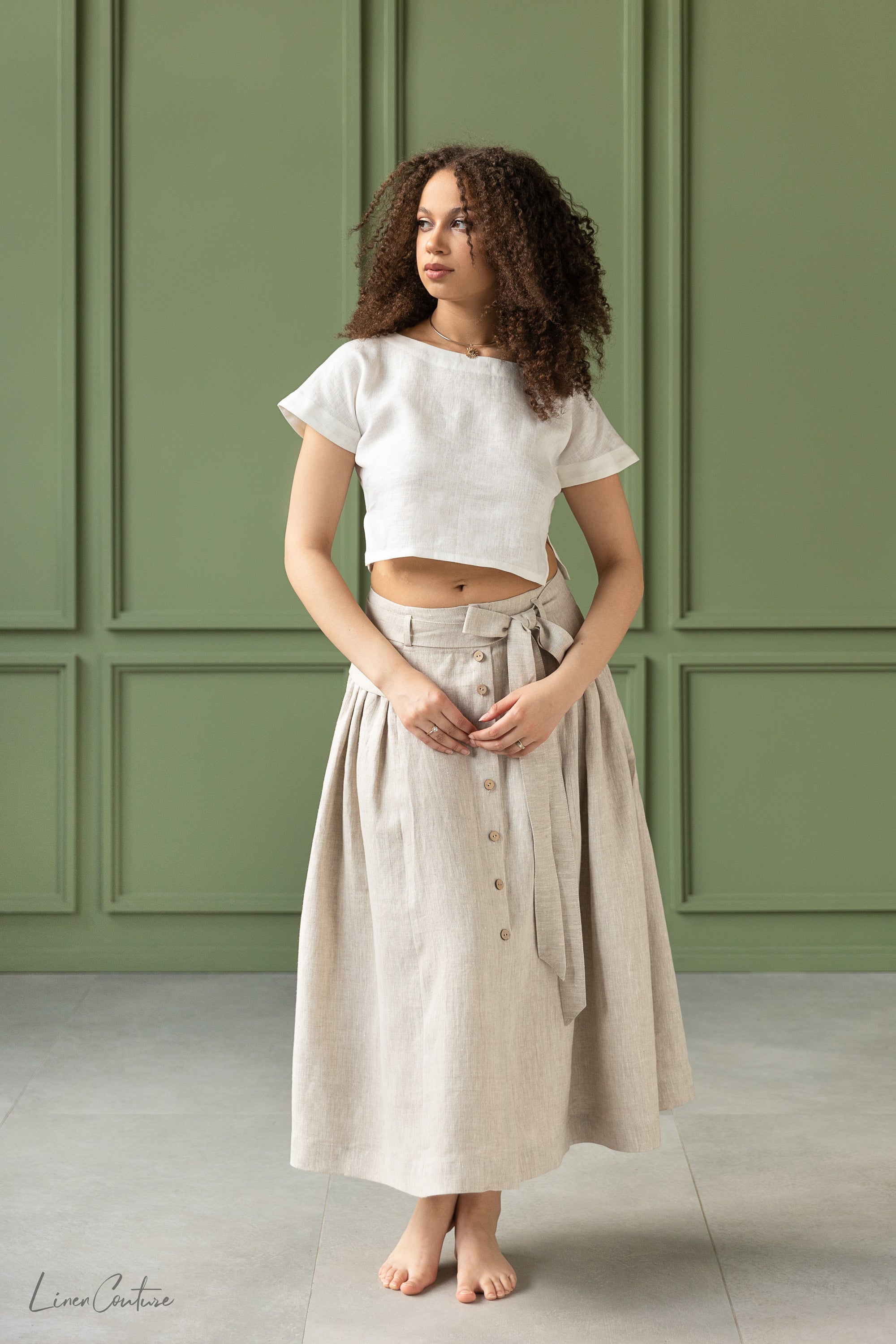Conjunto Taormina | Top de Lino y Falda Midi Acampanada