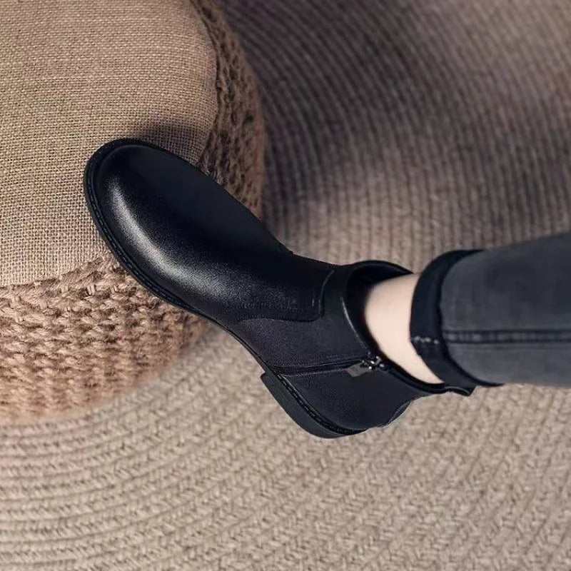Botines de Tacón Bajo con Cremallera