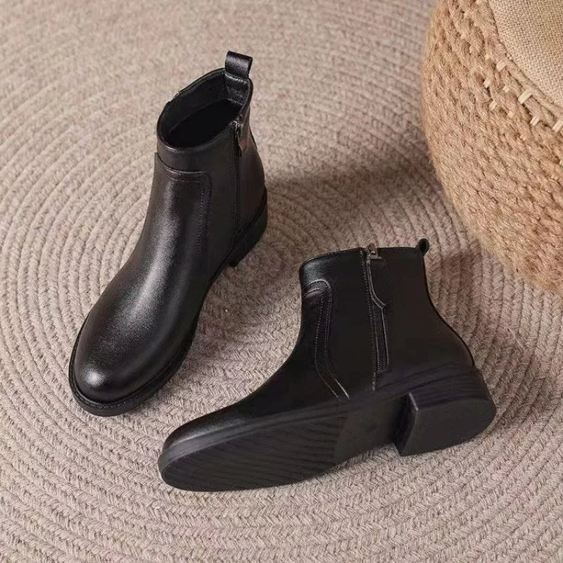 Botines de Tacón Bajo con Cremallera