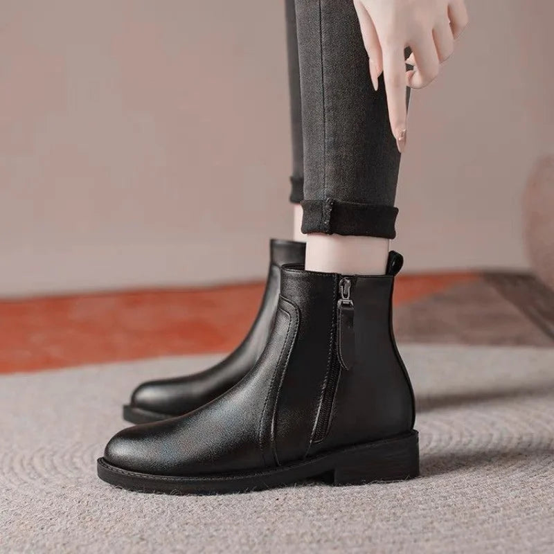 Botines de Tacón Bajo con Cremallera