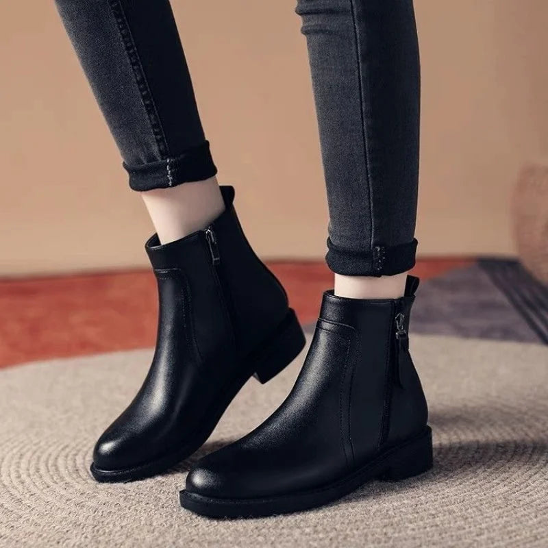Botines de Tacón Bajo con Cremallera