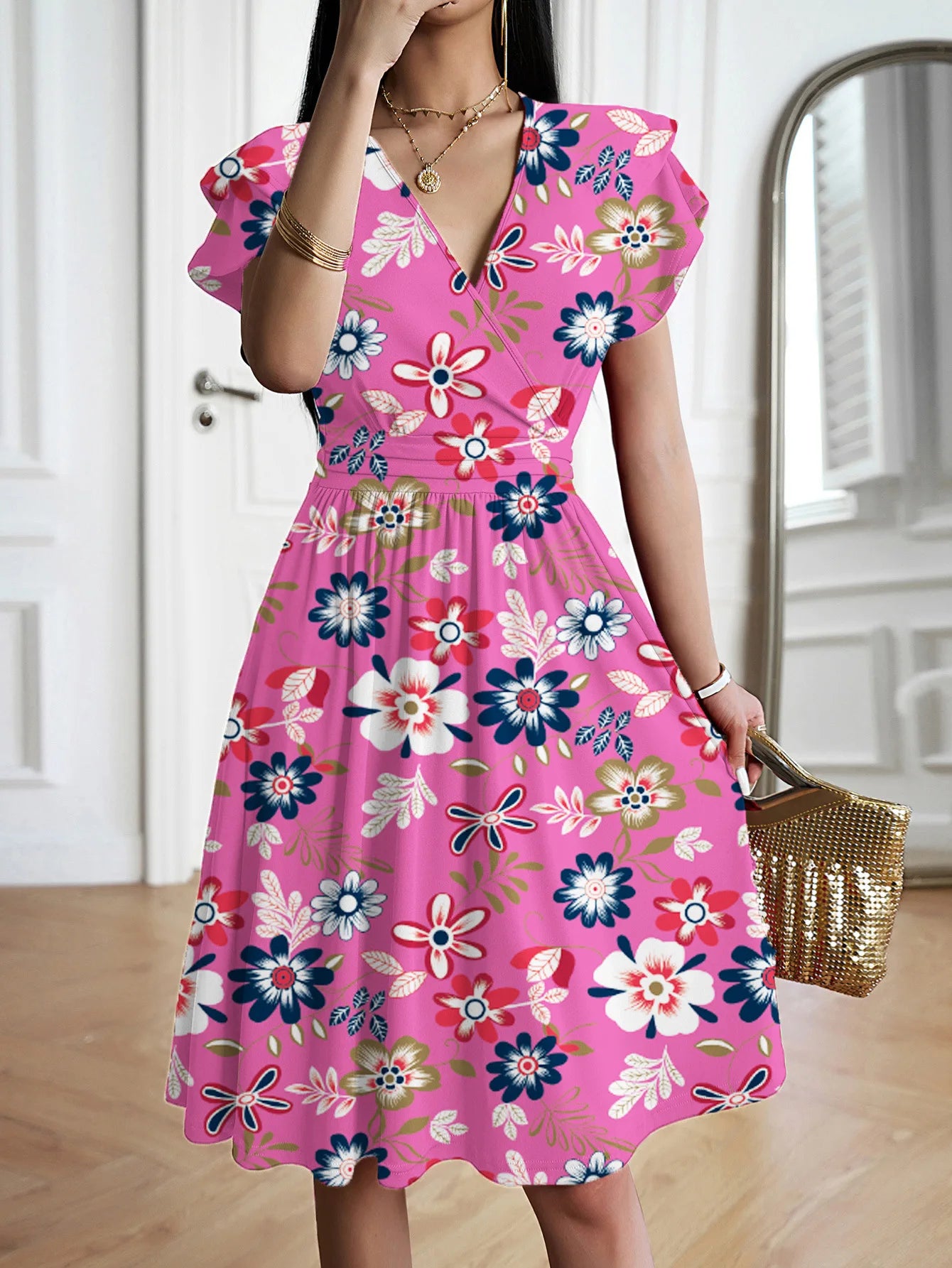 Vestido Midi Escote V Elegante
