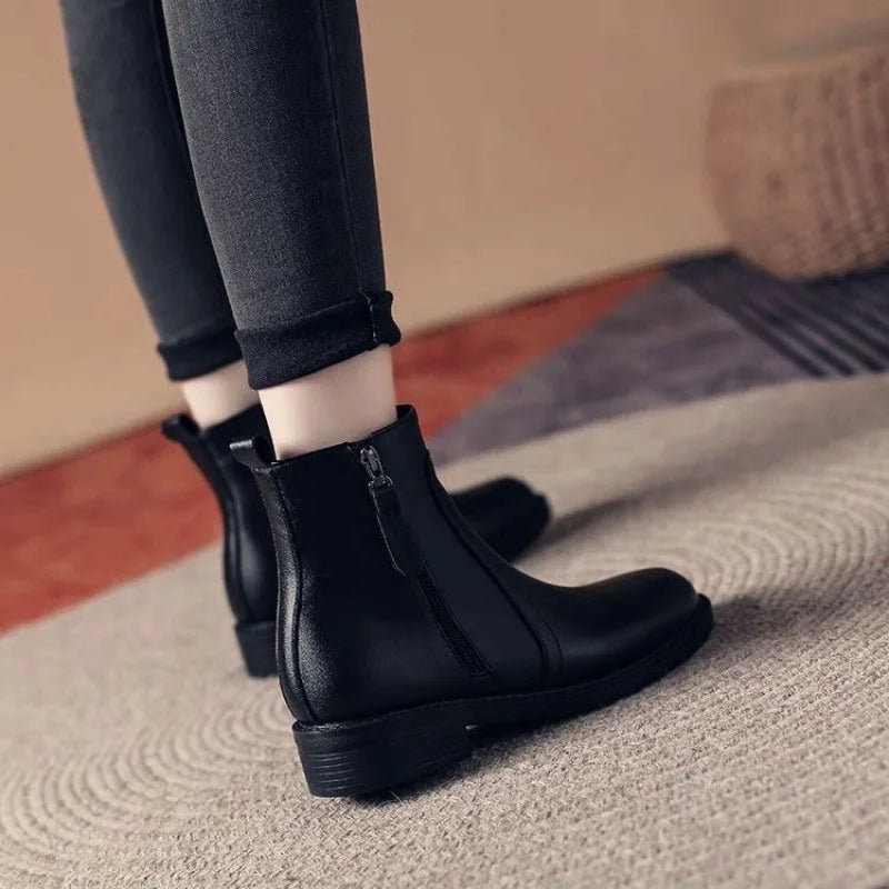 Botines de Tacón Bajo con Cremallera